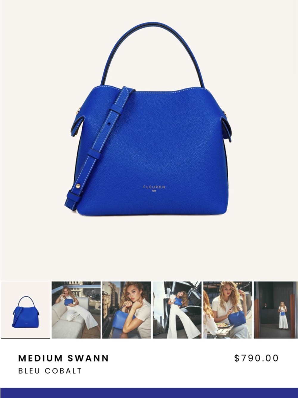 Medium Swann Top-Handle Shoulder Bag in Cobalt Blue